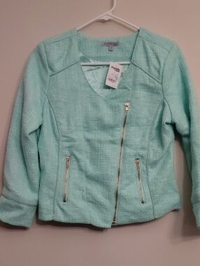 Charlotte Russe Mint Tweed Asymmetrical Zip Jacket